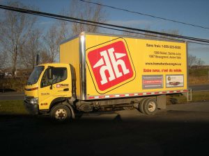 Recouvrement complet d'un camion cube ainsi que la cabine avant | Utilisation : Renforcer l'image de la marque